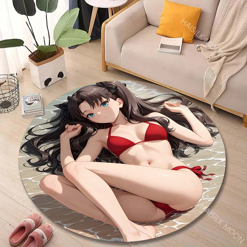 Printing On Commercial - 1PC レッドビキニオンビーチプリントラウンドカーペットリビングルームベッドルームソファテーブルフロアマットエリアラグ高級ギフト