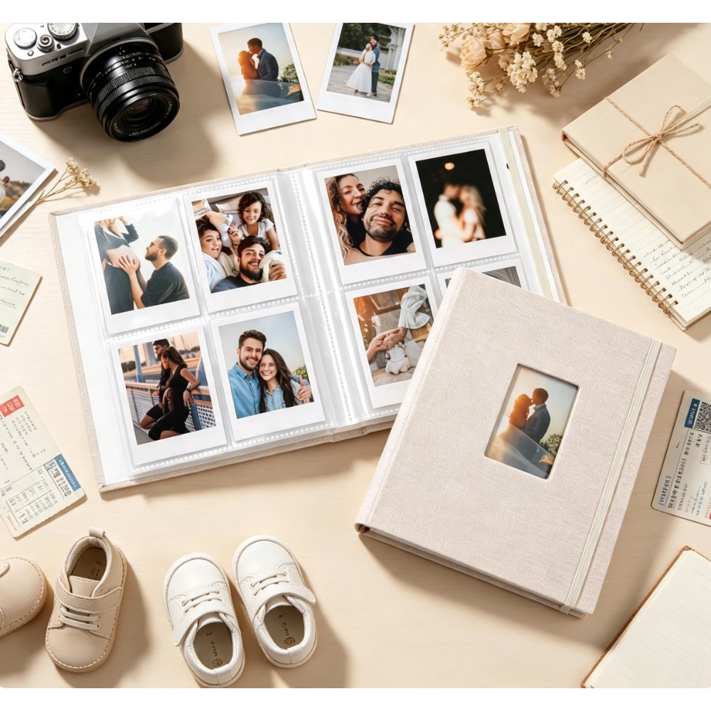 Commercial Book Printing Machines - コンパクトなリネン製インスタントフォトアルバムブック、インスタックスミニ、スプロケットプリンターの写真用メモリーブック2冊セット、スクラップブック＆カードオーガナイザー
