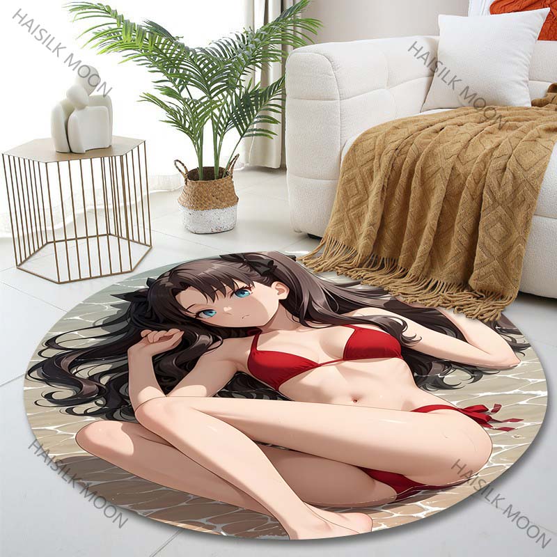 1PC レッドビキニオンビーチプリントラウンドカーペットリビ - Printing On Commercial のレビューと価格