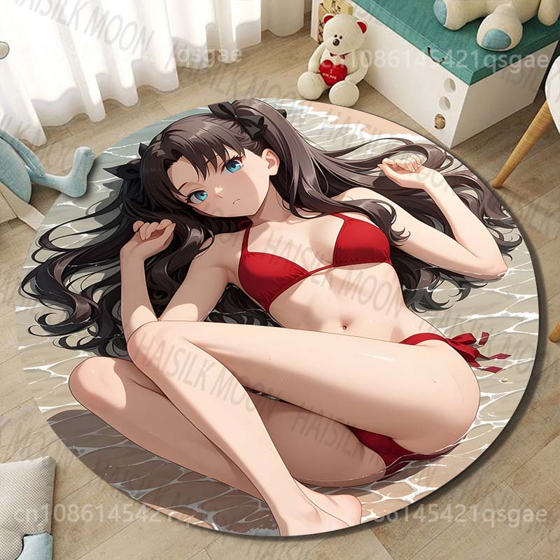 1PC レッドビキニオンビーチプリントラウンドカーペットリビ - Printing On Commercial のレビューと価格