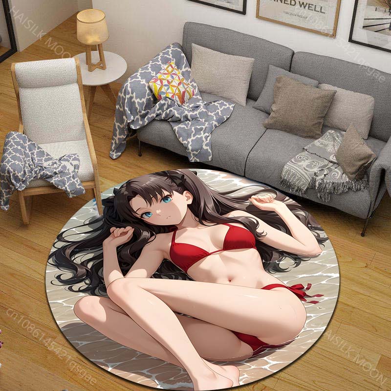 1PC レッドビキニオンビーチプリントラウンドカーペットリビ - Printing On Commercial のレビューと価格