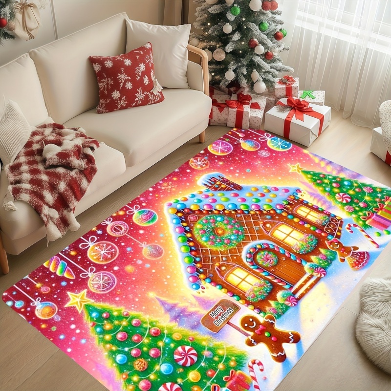 ジンジャーブレッドハウス柄クリスマスエリアラグ、キャンディウ - Commercial Printing House のレビューと価格