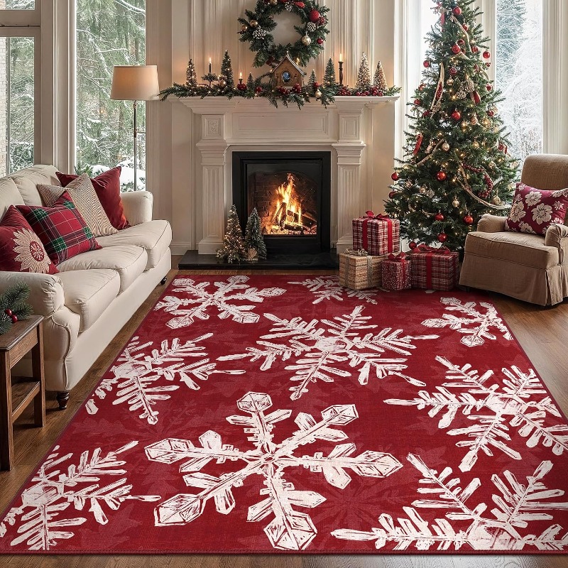 クリスマススタイルの長方形ラグ、滑り止め加工、洗濯機で洗える - Printing On Commercial のレビューと価格