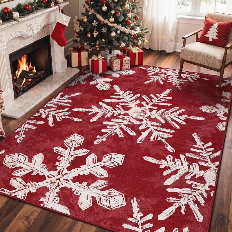 クリスマススタイルの長方形ラグ、滑り止め加工、洗濯機で洗える - Printing On Commercial のレビューと価格