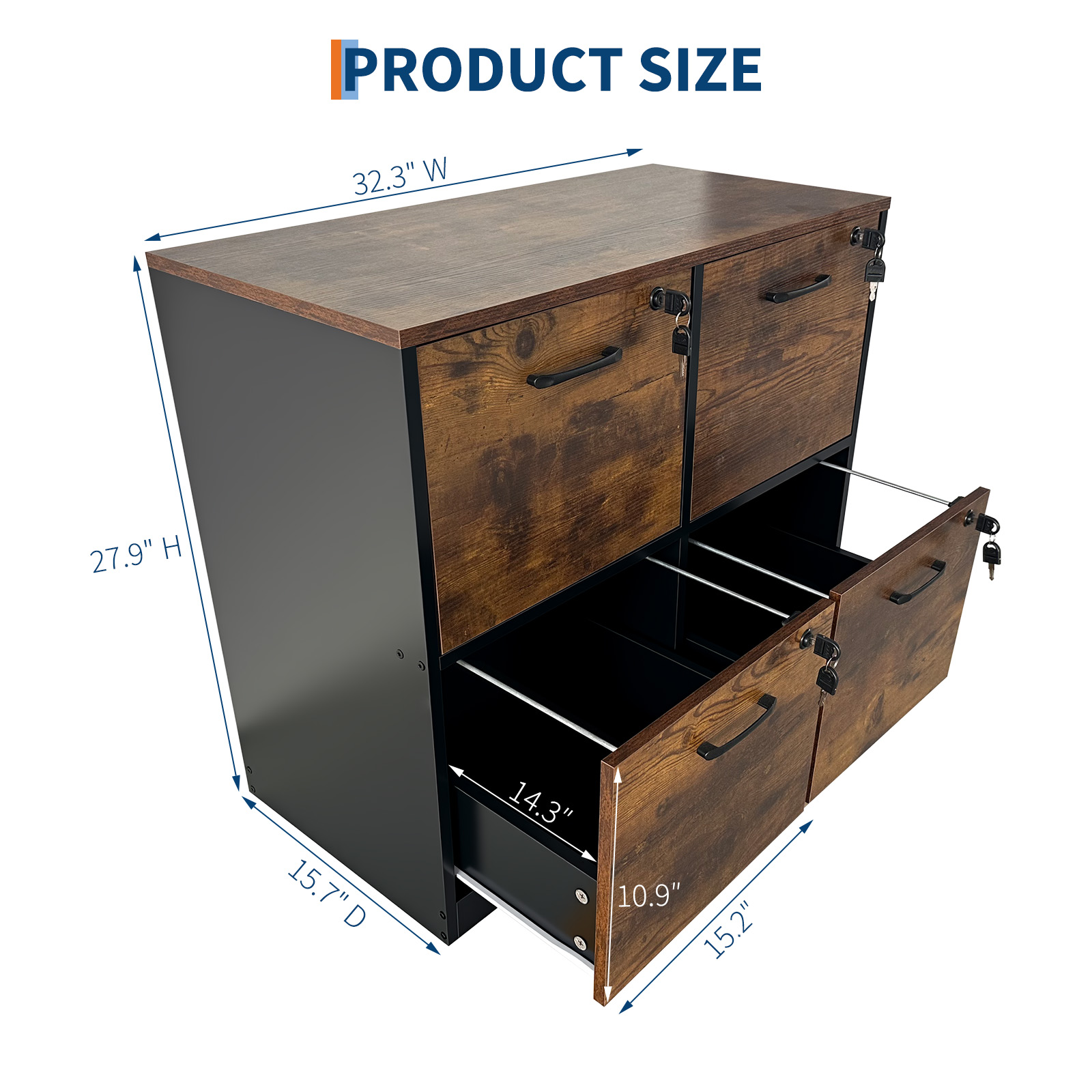 鍵付き4段引き出しファイルキャビネット。木製で、家庭用オフィ - Commercial Printer のレビューと価格